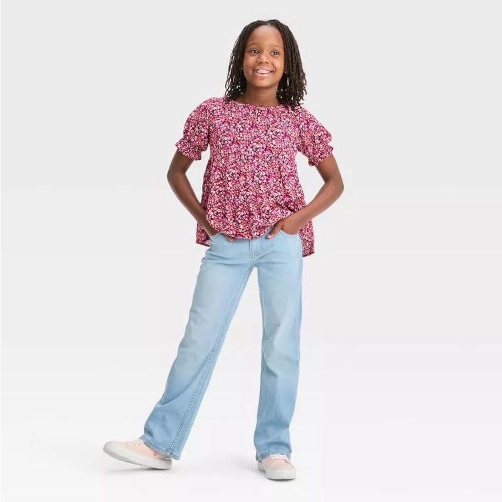 Cat & Jack Girls' Mid-Rise Bootcut Super Stretch Jeans Dark Wash - size 10 - Picture 4 of 11